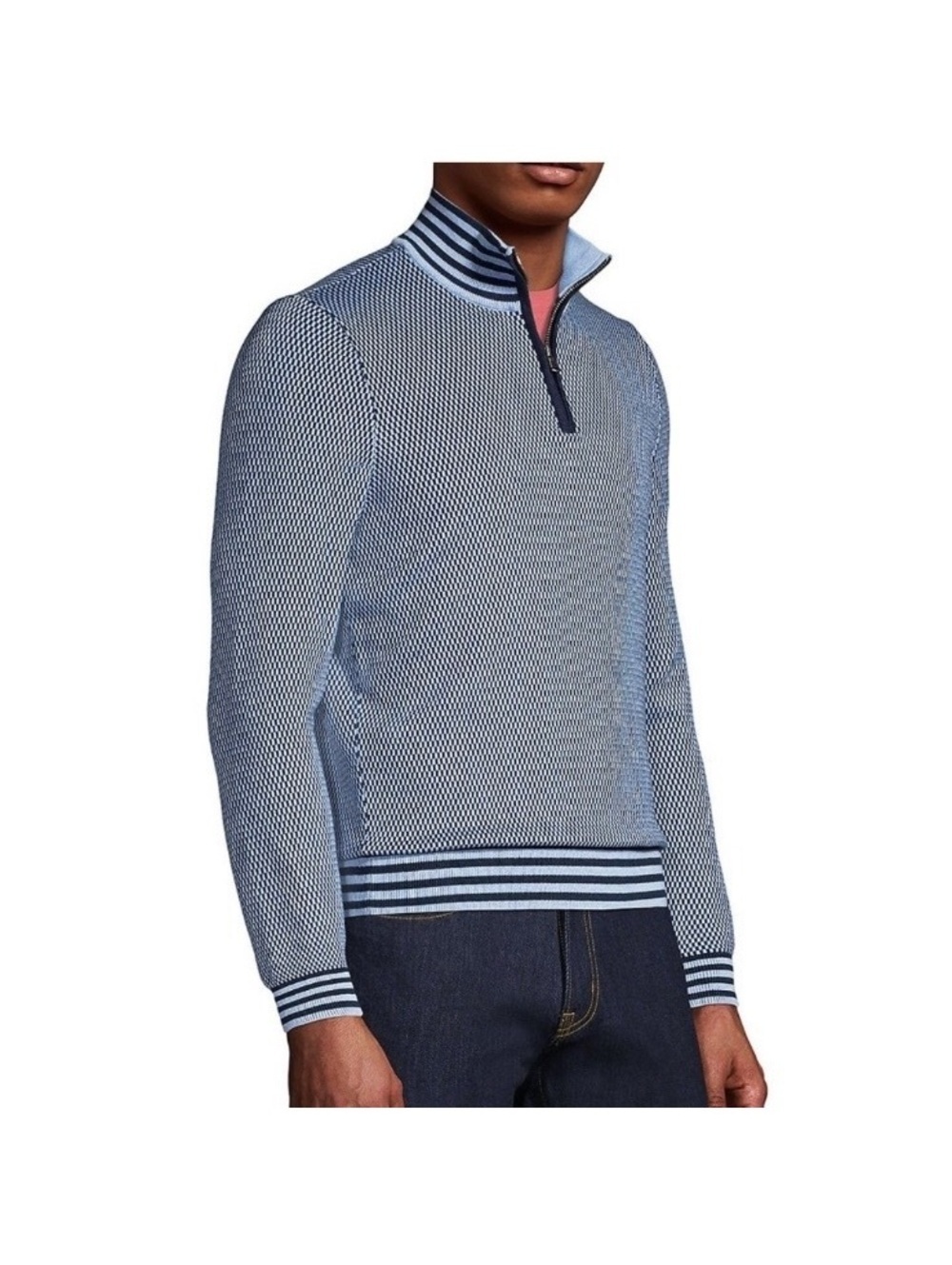 Lands’ End Men’s 100% Supima Cotton 1/4 Zip Polo Sweatshirt Blue size Medium - Picture 12 of 13